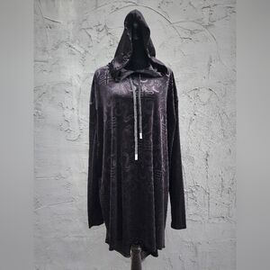 Killstar Black Velvet Oversized High Low Hoody With Serpent Print